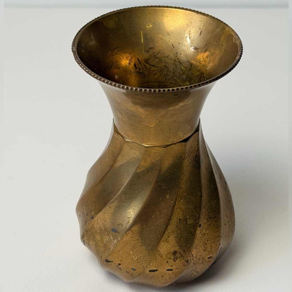 Vintage Solid Brass Table Vase Swirl Design Made in India Heavy Ornate Wave